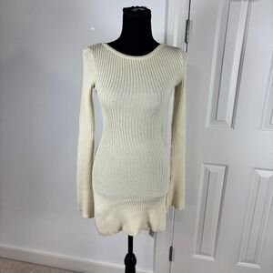 Princess Polly Osment Long Sleeve Ribbed Knit Mini Dress Cream XS/S New